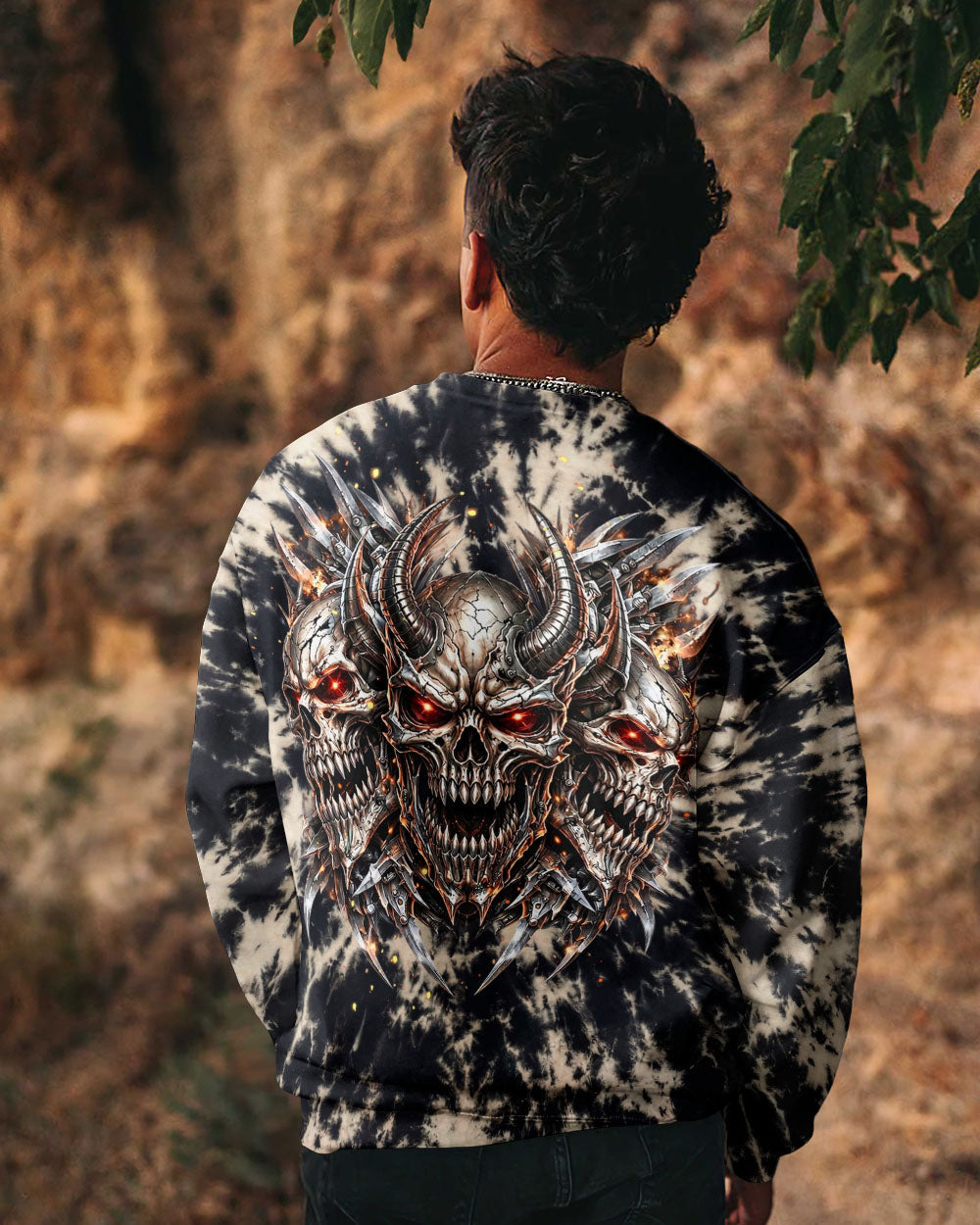 THREE  DEMON SKULLS SWIRL ALL OVER PRINT  - TLHN0104263