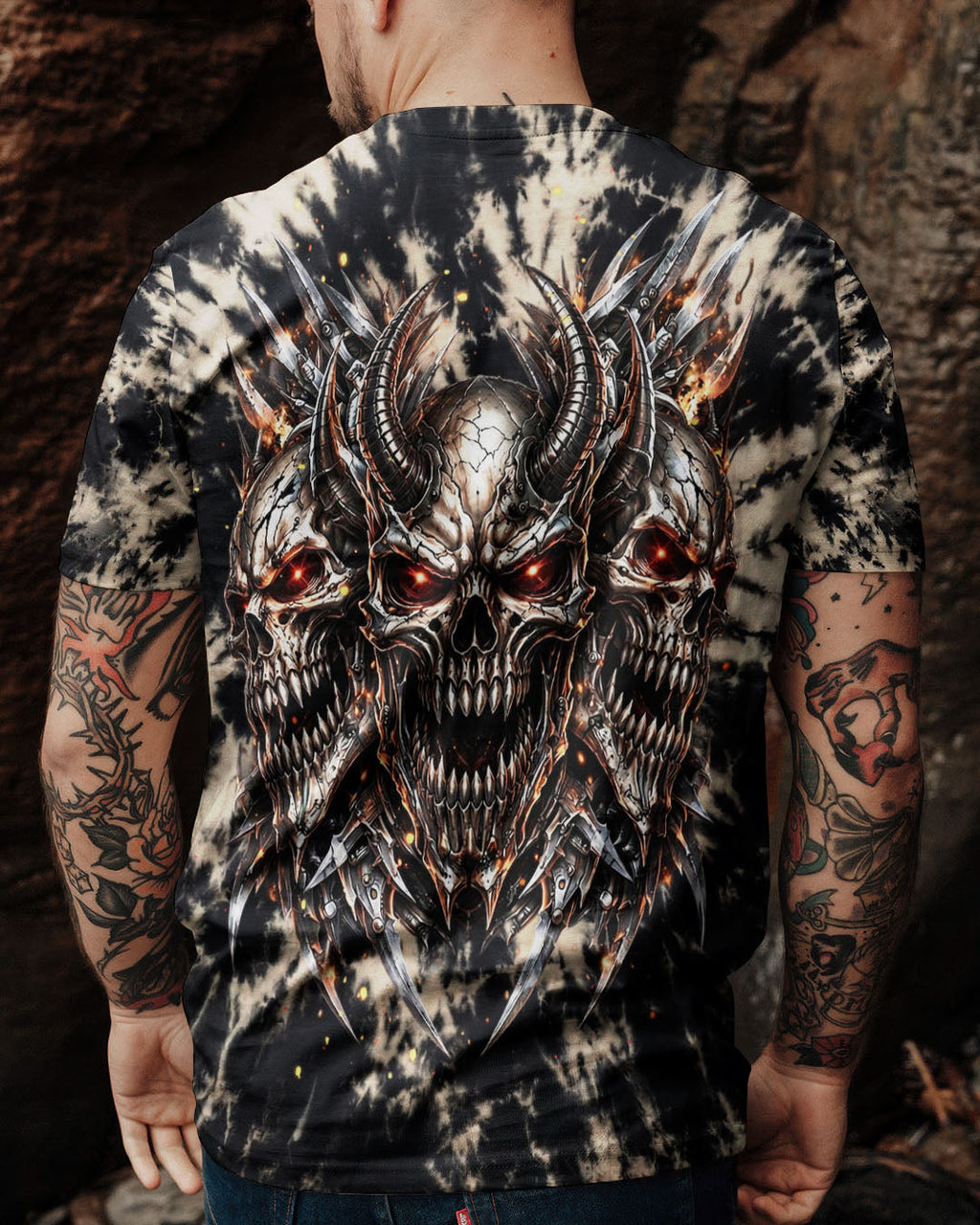 THREE  DEMON SKULLS SWIRL ALL OVER PRINT  - TLHN0104263