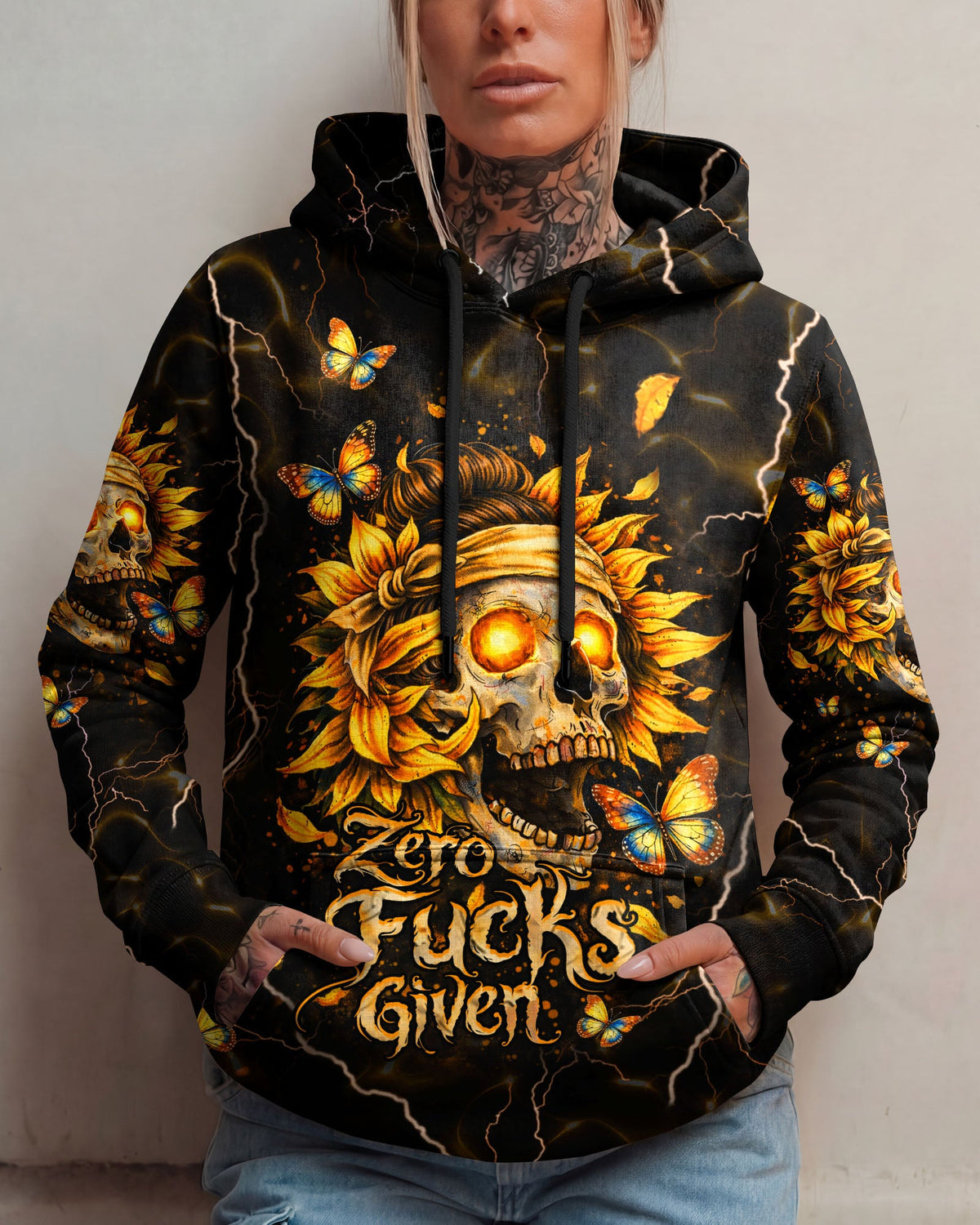 ZERO F GIVEN SUNFLOWER MESSY BUN SKULL ALL OVER PRINT  - TLHN1003262