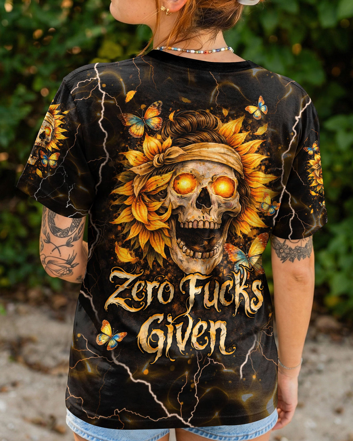 ZERO F GIVEN SUNFLOWER MESSY BUN SKULL ALL OVER PRINT  - TLHN1003262