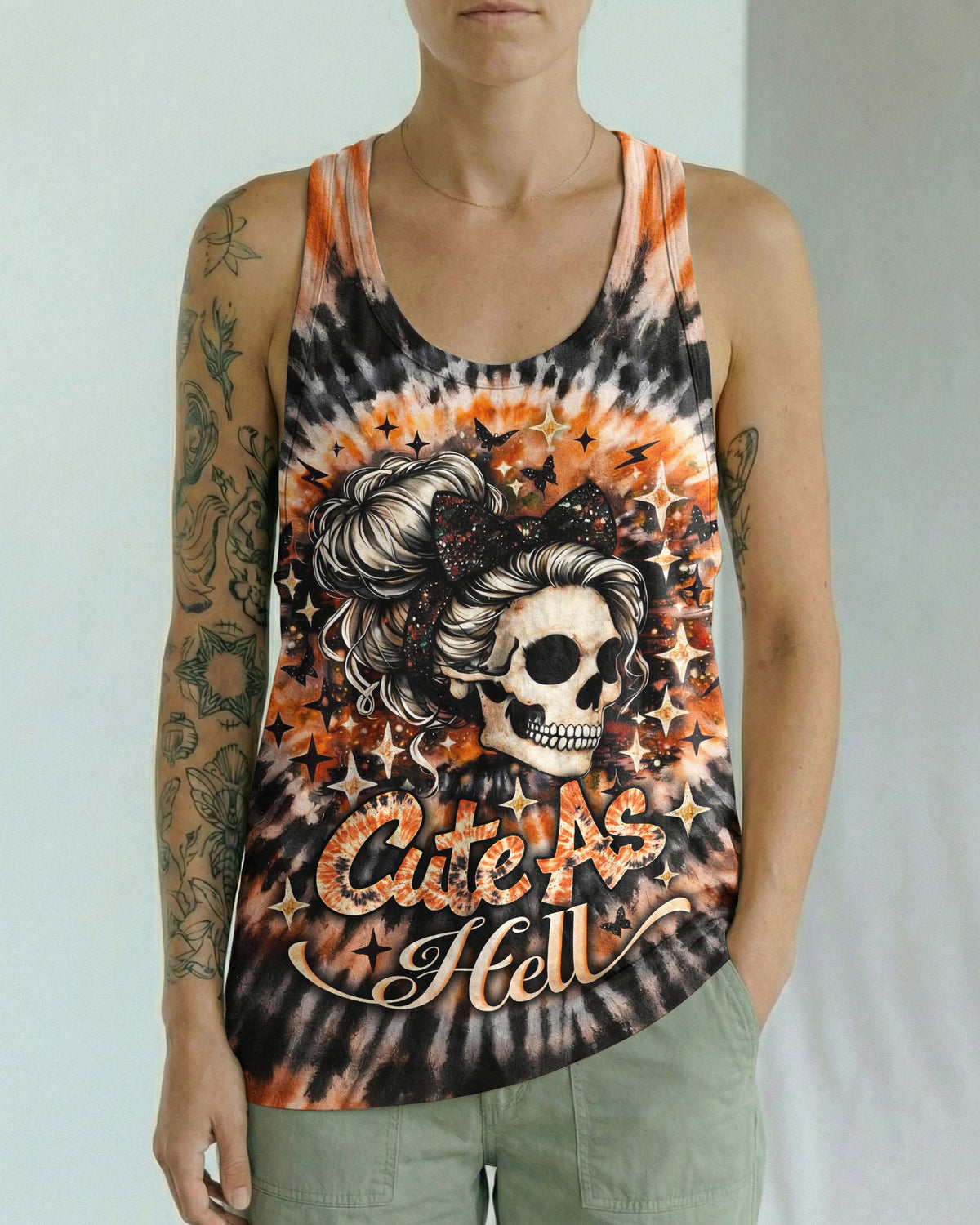 CUTE AS HELL MESSY BUN SKULL SWIRL ALL OVER PRINT - TLNO0204262