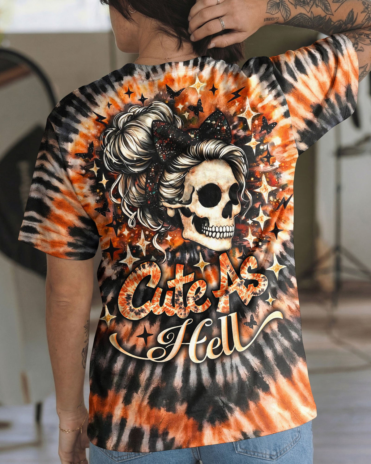 CUTE AS HELL MESSY BUN SKULL SWIRL ALL OVER PRINT - TLNO0204262