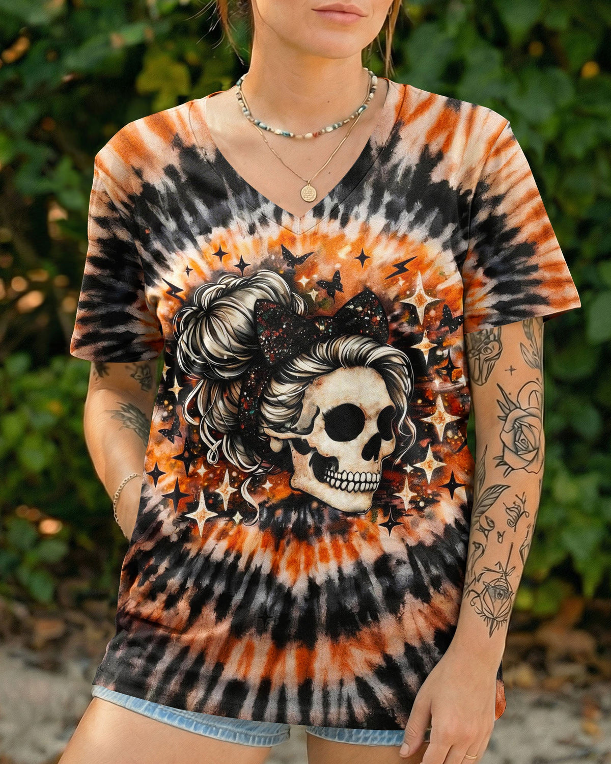 CUTE AS HELL MESSY BUN SKULL SWIRL ALL OVER PRINT - TLNO0204262