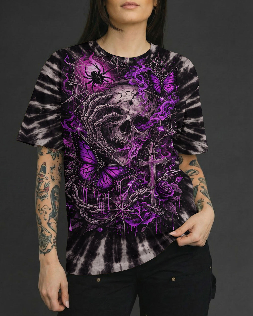 SKULL BUTTERFLY SWIRL  ALL OVER PRINT - TLNT0104261