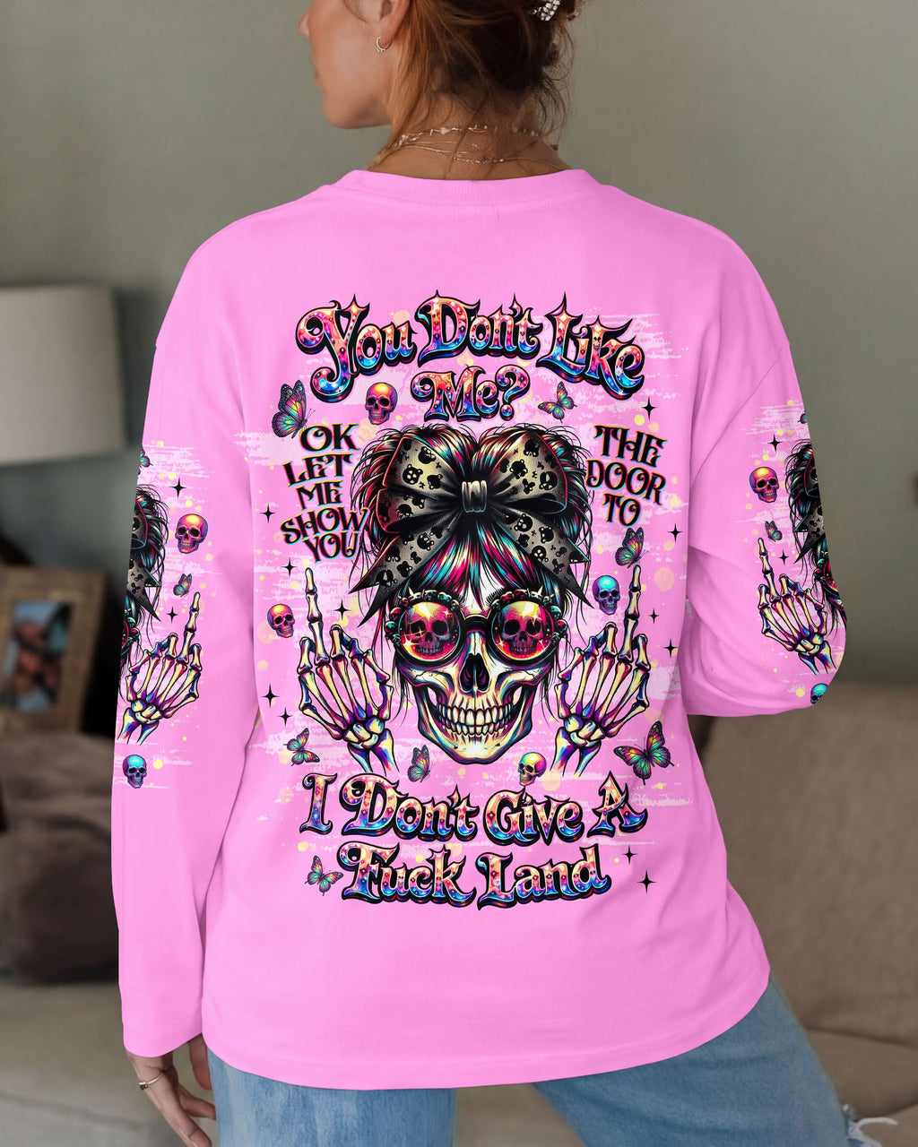 YOU DON'T LIKE ME MESSY BUN SKULL  ALL OVER PRINT  - TLNT1004261