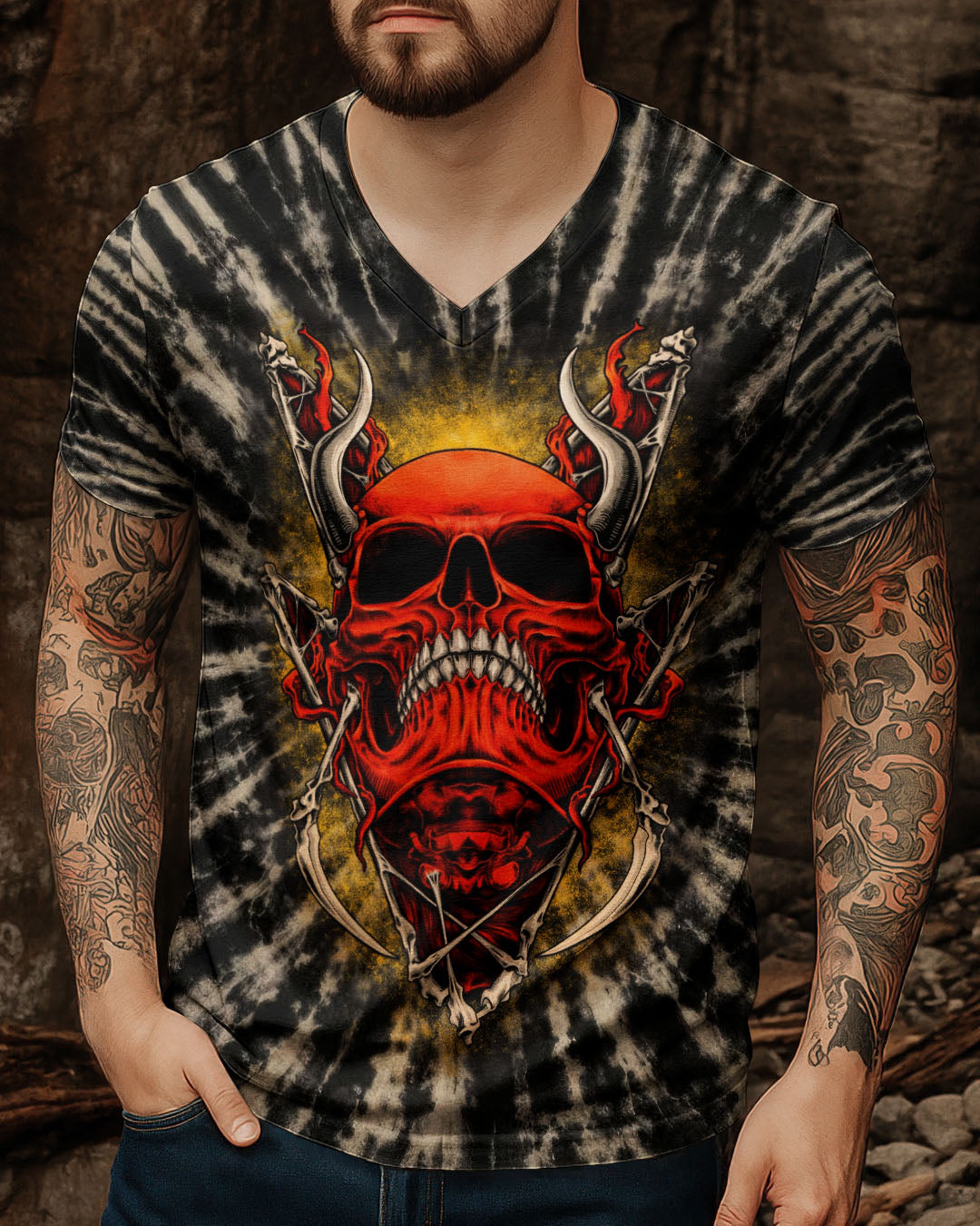 RED DEMON SKULL SWIRL ALL OVER PRINT  - TLTW0704261