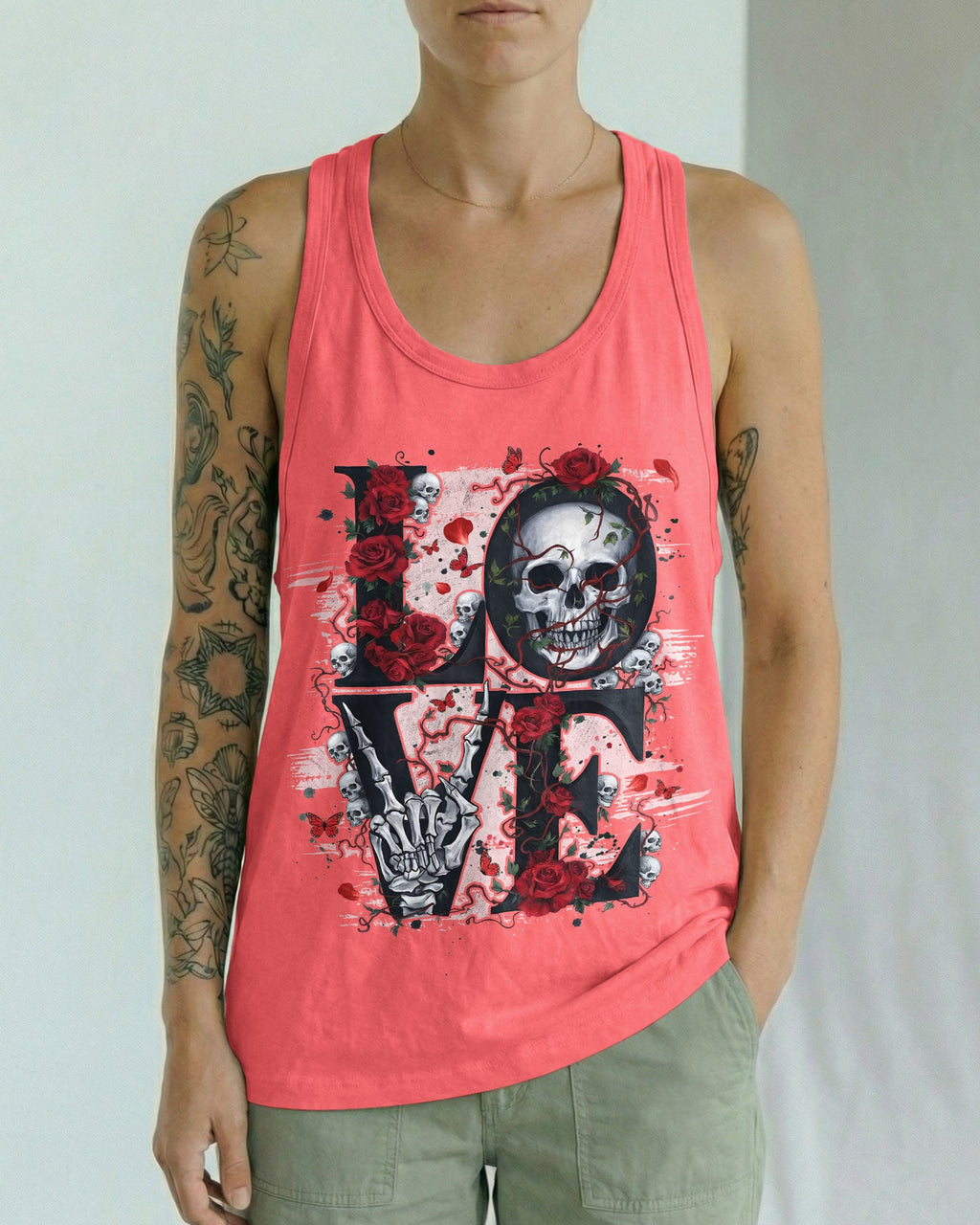LOVE SKULL ROSE ALL OVER PRINT - TYQY1803261
