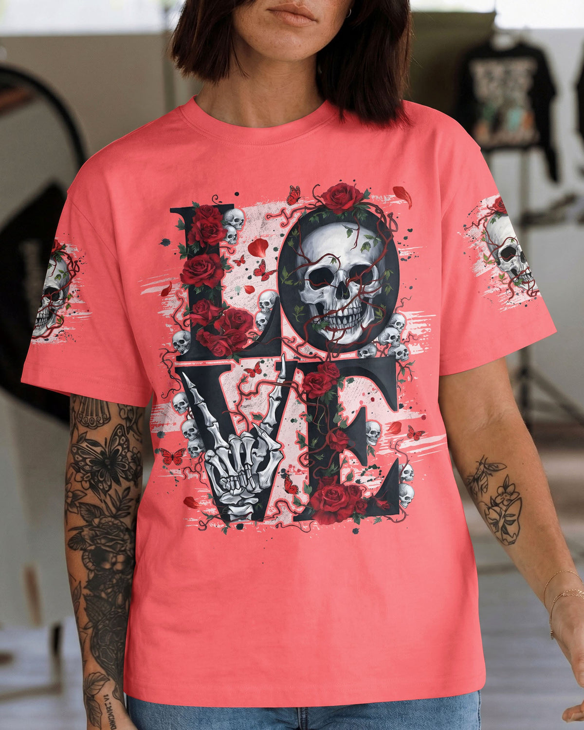 LOVE SKULL ROSE ALL OVER PRINT - TYQY1803261