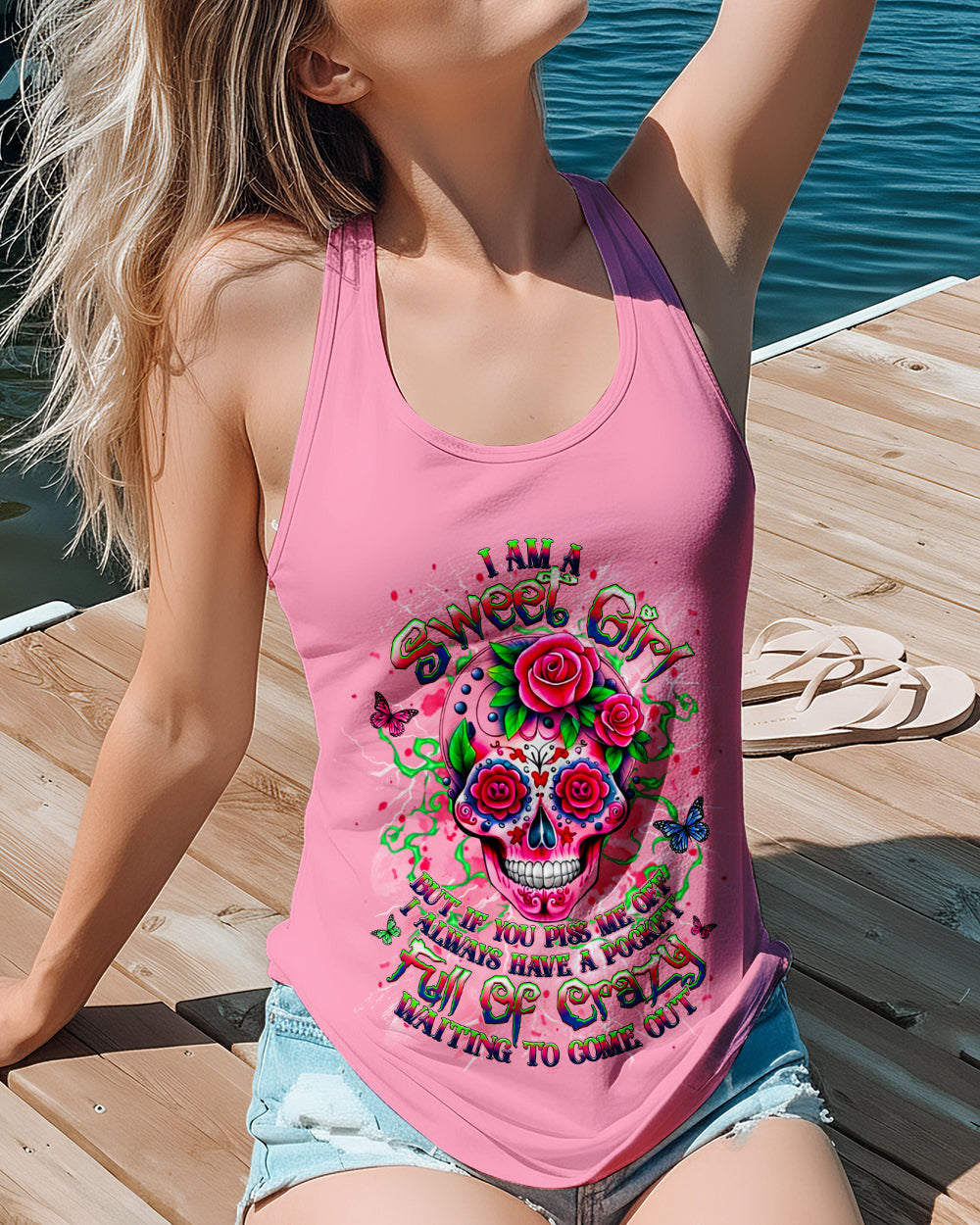 I AM A SWEET GIRL FLOWER SKULL ALL OVER PRINT - YHHG1201261
