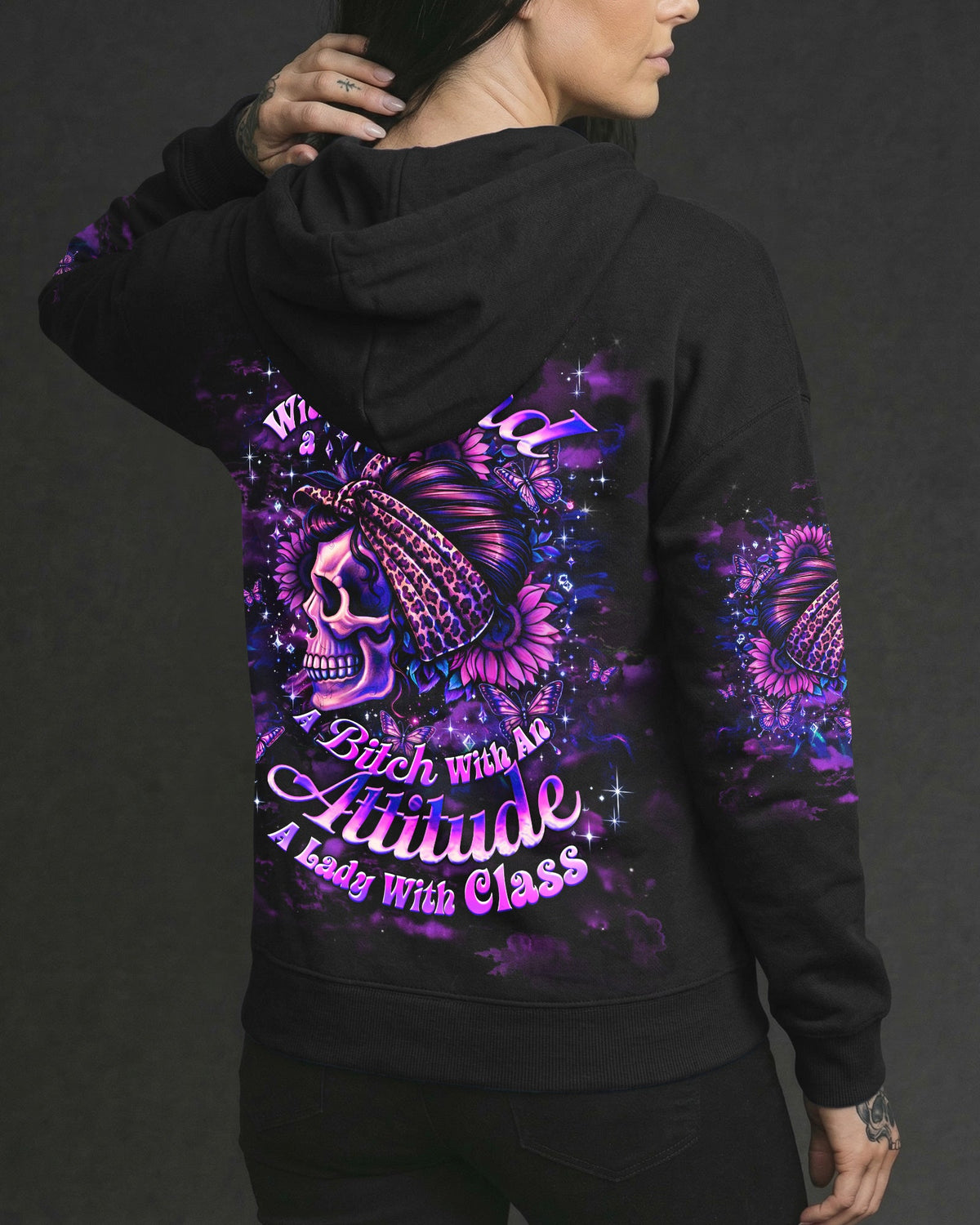 I'M A GIRL WITH A MIND SKULL MESSY BUN ALL OVER PRINT  - TLHG0904262